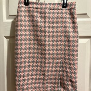 Talbots Women's 0P Pink & Gray Houndstooth Pencil Skirt Knee Length